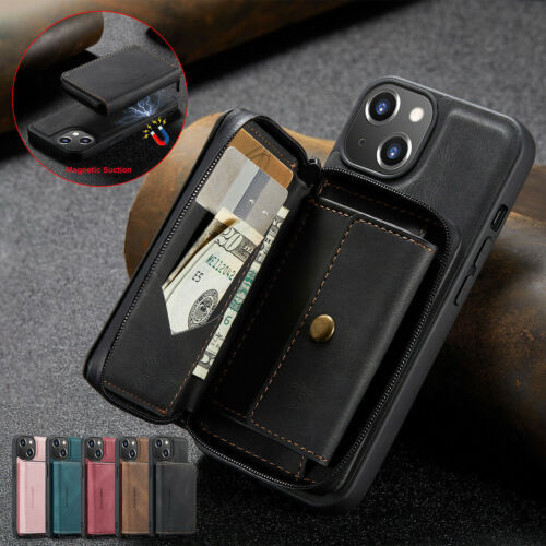 For iPhone 13 12 11 Pro Max Leather Case Magnetic wallet Flip Cover