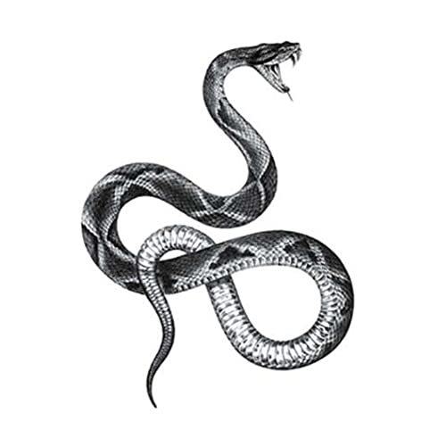 1 Sheet Gothic Style Snake Temporary Tattoo Sticker Black White Large Snake Flow
