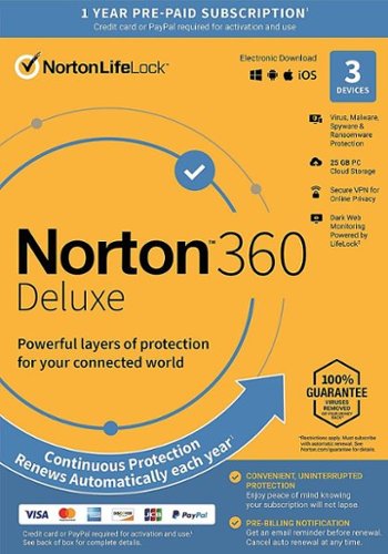 Norton - 360 Deluxe (3-Device) (1-Year Subscription with Auto Renewal) - Android, Mac OS, Windows, Apple iOS
