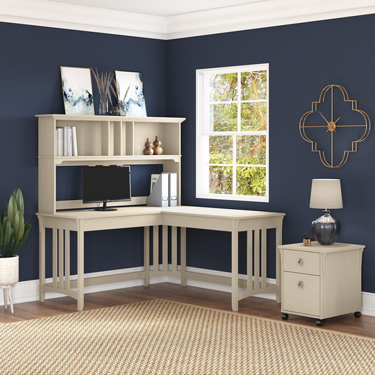 Salinas Antique White L Shaped 3 Piece Desk Set