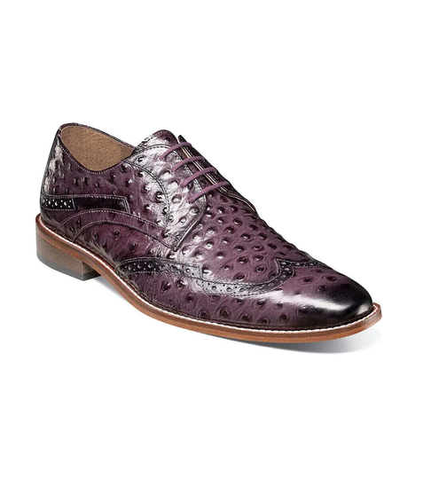 Stacy Adams Gennaro Wingtip Oxford Ostrich Print Leather Plum 25537-500