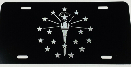 Indiana State Flag Diamond Etched Engraved License Plate Car Tag Great Gift
