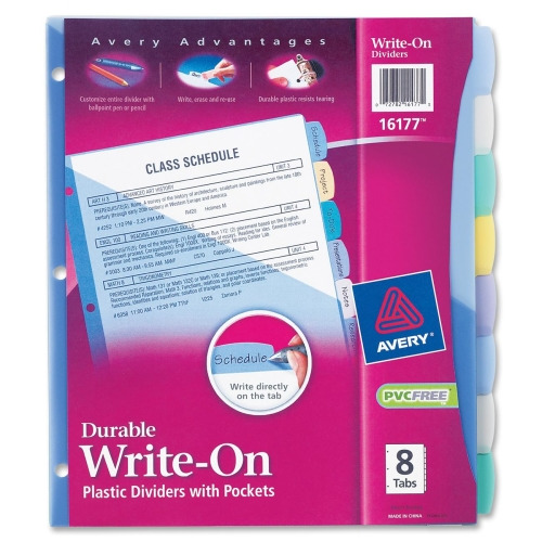 Avery Write & Erase Durable Dividers with Pockets, 8-tab, Multicolor