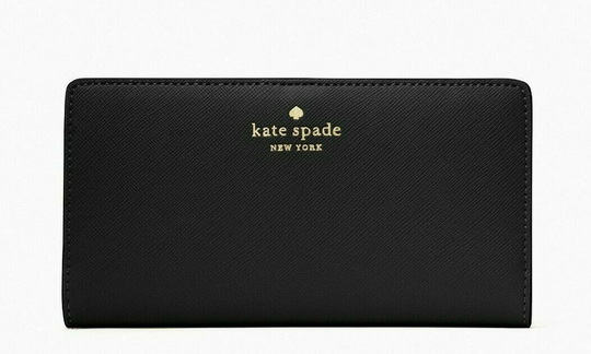 New Kate Spade Dana Large Slim Bifold wallet Saffiano PVC Black