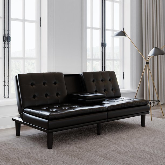 Mainstays Memory Foam Futon with Cupholders PillowTop Sofa