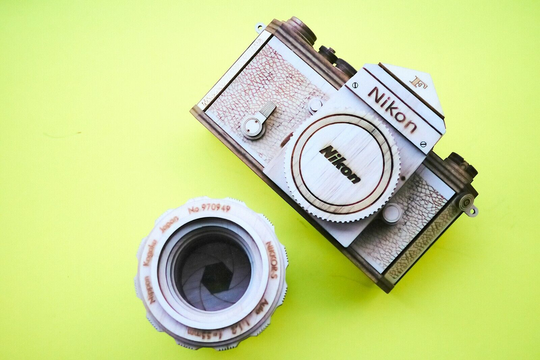 Wooden Nikon F camera replica model