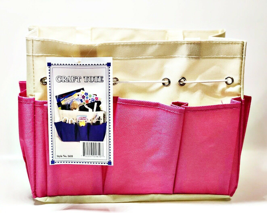 Allary #1610 Canvas Craft Caddy Organizer Project Tote 9.5"x5"x8.5", Pink