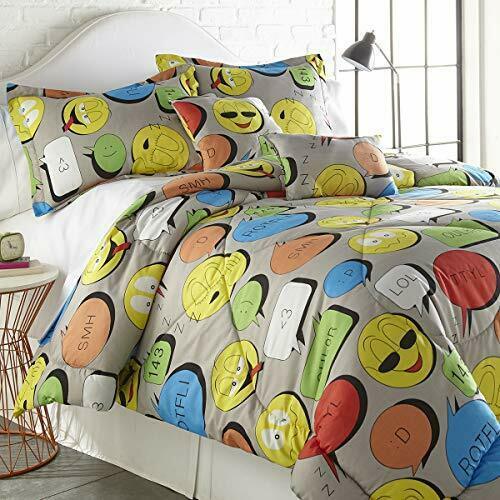 SPIRIT LINEN HOME TW Grey Emoji Four-Piece Comforter Set, Twin