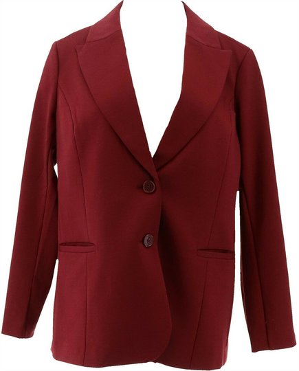 DG2 Diane Gilman Ponte Knit Boyfriend Blazer BURGUNDY L NEW 671-263
