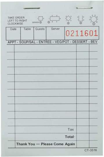 1 Part - (100-Books) Green and White Order Form Pads Guest Checks,10,000 Tickets