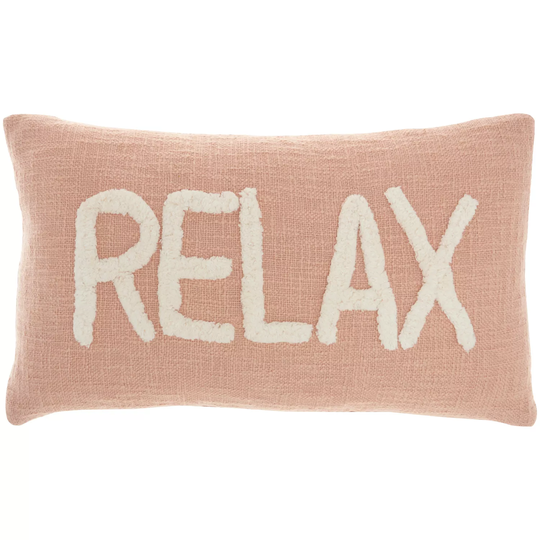Mina Victory Life Styles Tufted Word Lumbar "Relax"Throw Pillow -Blush