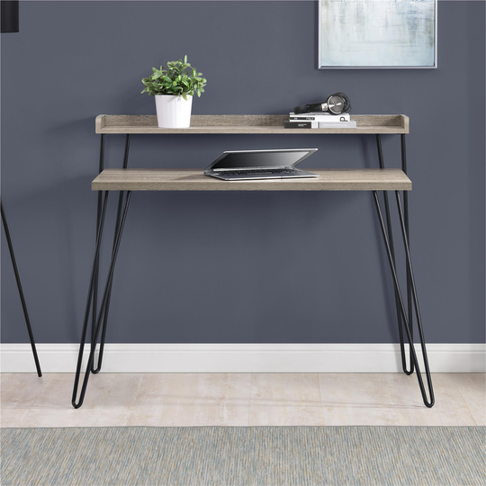 Haven Distressed Gray Oak Retro Computer Desk with Riser
