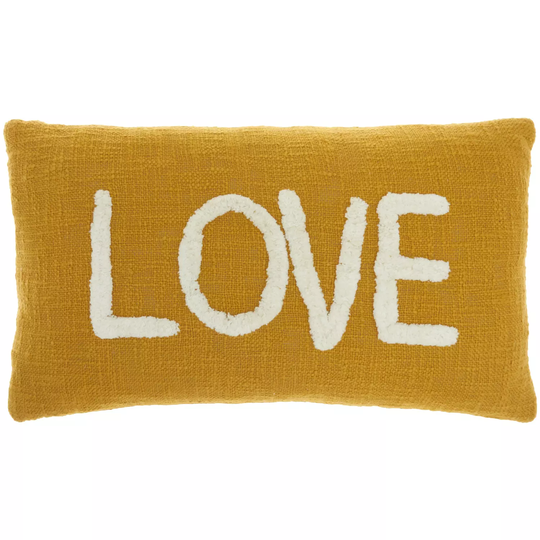Mina Victory Life Styles Tufted Word Lumbar "Love"Throw Pillow -Mustard