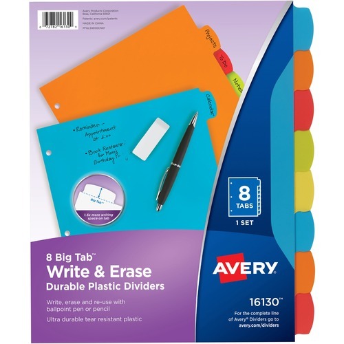 Avery® Big Tab Write & Erase Durable Plastic Dividers, 8-Tab Set, Multicolor
