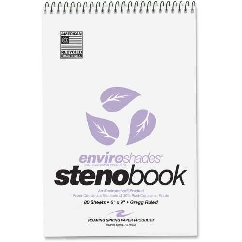 Roaring Spring Enviroshades Recycled Spiral Steno Memo Book, 4 Pack, 6" x 9" 80 Sheets, Orchid Paper