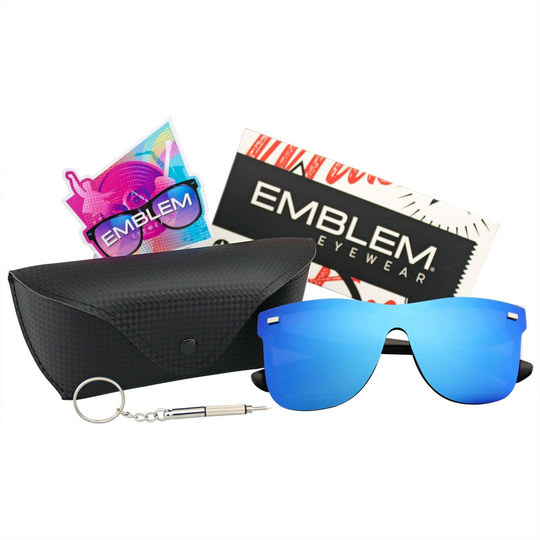 Mens Womens Mirrored Rimless Lens Reflective Retro Vintage Flat Sunglasses Case