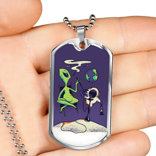 Alien Ufo Fan Gift ALIEN Smoking Hookah Necklace Stainless Steel or 18k Gold Dog