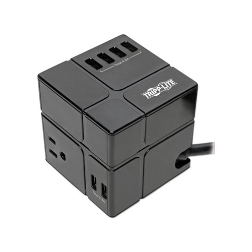 Three-Outlet Power Cube Surge Protector with Six USB-A Ports