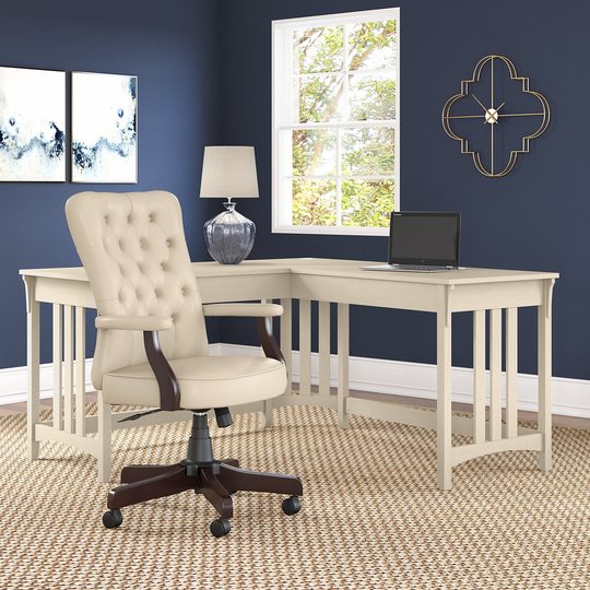 Salinas Antique White L Shaped Desk and Chair