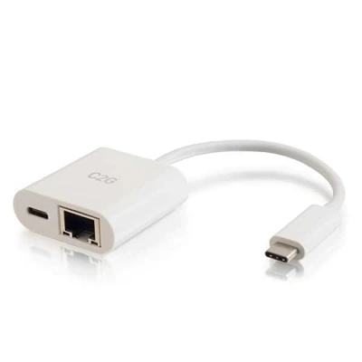 C2G USB C to Ethernet Multiport Adapter Hub - 60W PD - Type-C - White