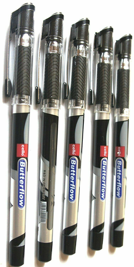 5x Cello Butterflow BLACK Ink Ball Pen ** LIMITED STOCK OFFER ** Free Shipping