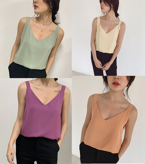 2022 V-neck Chiffon Sleeveless Top Ladies Chiffon Tank Bridesmaid Chiffon Tank T