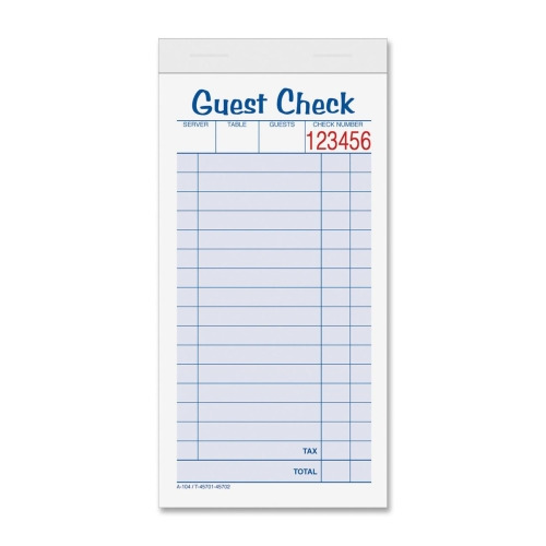 TOPS 2-part Carbonless Guest Check Books