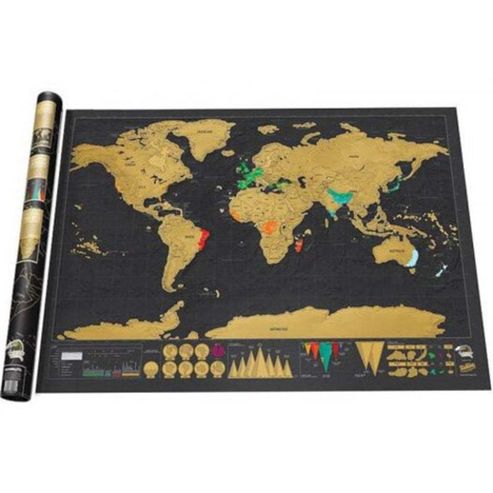 Deluxe Scratch Off World Map Poster Journal Log Giant Of The Gift- Black - Stand