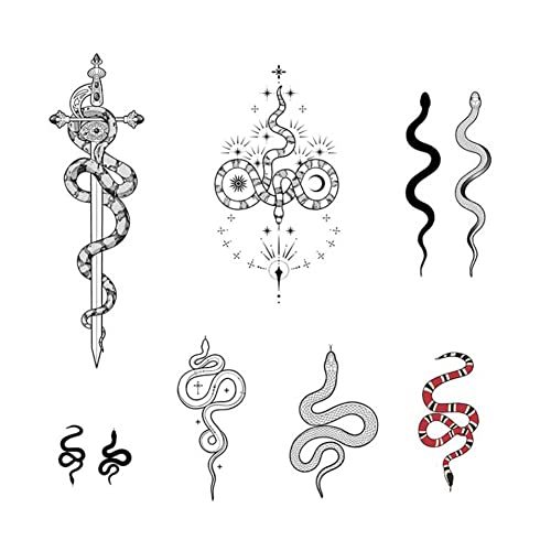 7 Sheets Snake Temporary Tattoo Stickers Gothic Style Horror Fake Tattoo Kit
