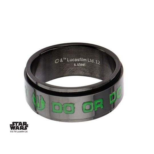 Star Wars Yoda Quote Do, Or Do Not Stainless Steel Black-Plated Spinner Ring $45