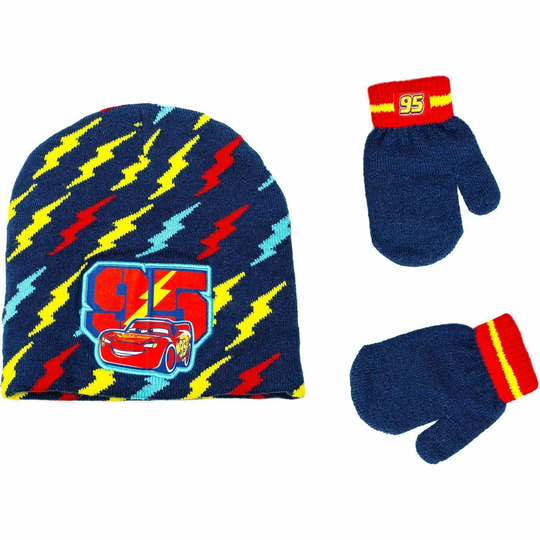 Disney Cars 3 Lightning Mcqueen Garçons Tricot Bonnet Hiver & Moufle Ensemble