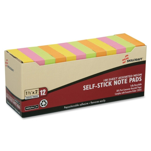 SKILCRAFT Self-Stick Neon Note Pads