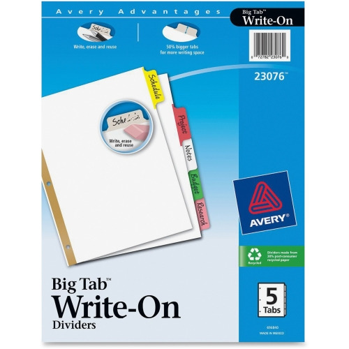 Avery® Big Tab(TM) Write & Erase Dividers, 5 Multicolor Tabs, 1 Set (23076)