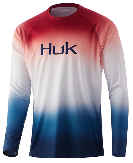 Huk Flare Fade Pursuit Long Sleeve Shirt - Americana - 2X-Large