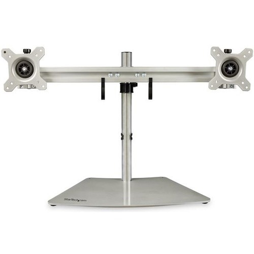 StarTech.com Dual-Monitor Stand - Horizontal - For up to 24" VESA Mount Monitors - Silver - Adjustable Computer Monitor Stand for Desk - Steel & Alumi