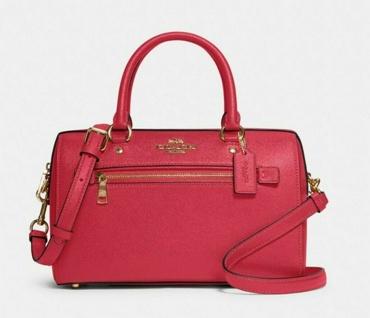 Neuf Coach 79946 Rowan Cartable Grain Croisé Cuir Sac à Main Rose Électrique