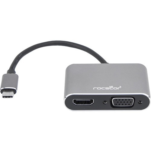 Rocstor Premium USB-C to HDMI & VGA Dual Port Adapter - HDMI 4K @30Hz, VGA 1080p - USB Type- C to 1x HDMI & 1x VGA - 2-Port Adapter - for Mac and Wind