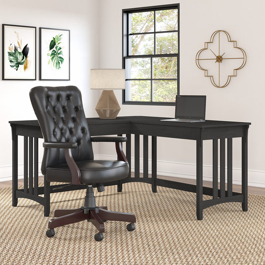 Salinas Vintage Black L Shaped Desk and Chair