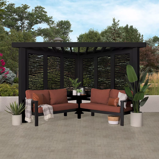 Backyard Discovery Glendale Modern Steel Cabana Pergola with Conversation Seating (Canvas Terracotta) DIY