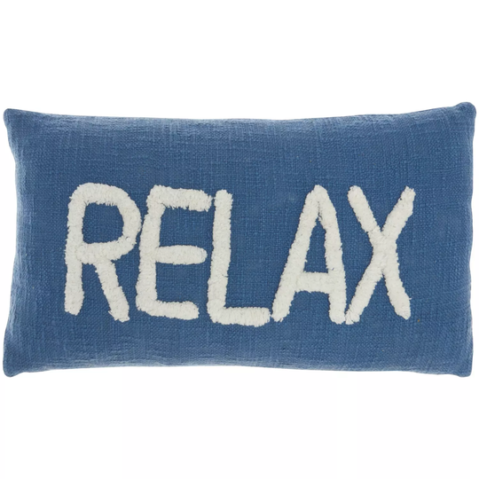 Mina Victory Life Styles Tufted Word Lumbar "Relax" Throw Pillow -Blue