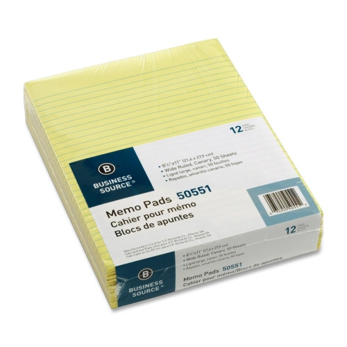 Business Source Glued Top Ruled Memo Pads - Letter