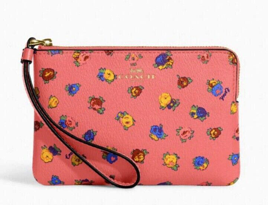 Neuf Coach CA716 Coin Fermeture Dragonne Avec Mini Vintage Imprimé Rose Limonade