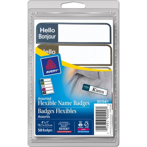 Avery® Flexible Name Tags, Assorted Colors, 1" x 3-3/4" , 100 Tags(5154)