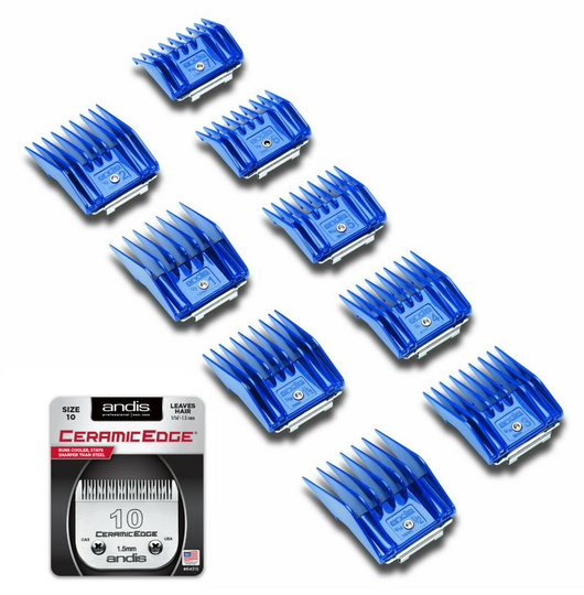 ANDIS 9 UNIVERSAL SNAP ON COMB&CeramicEdge 10 BLADE Fit Many Oster,Wahl Clipper