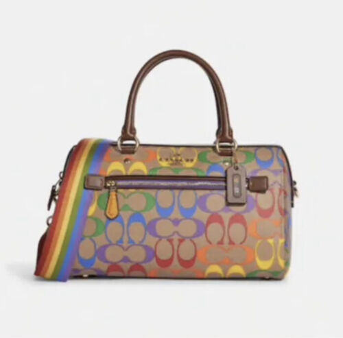 New Coach CA615 Rowan Satchel handbag in Rainbow Signature Multi