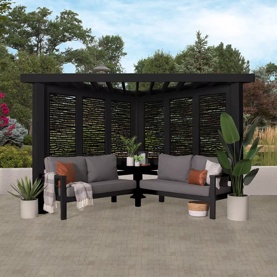 Backyard Discovery Glendale Modern Steel Cabana Pergola with Conversation Seating (Cast Slate) Assembled