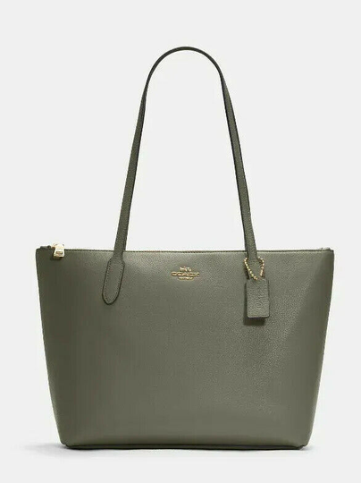 New Coach C7946 Zip Tote handbag Pebble Leather Military Green