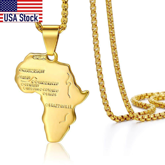 Punk Africa Map Pendant Necklace for Men Women Stainless Steel Gold Color Africa