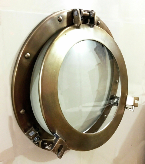 Antique 15" Porthole Round Window Glass Nautical Boat Ship Porth Decor
