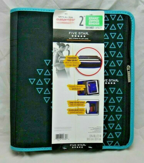 Five Star Xpanz 2" Zipper Binder - 380 Sheet Capacity - Black/Teal